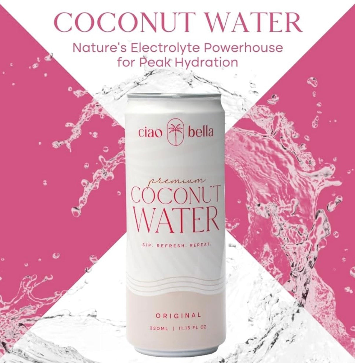 Ciao Bella Premium Coconut Water – 100% Pure Hydration | 12-Pack (11.2 fl oz Cans)