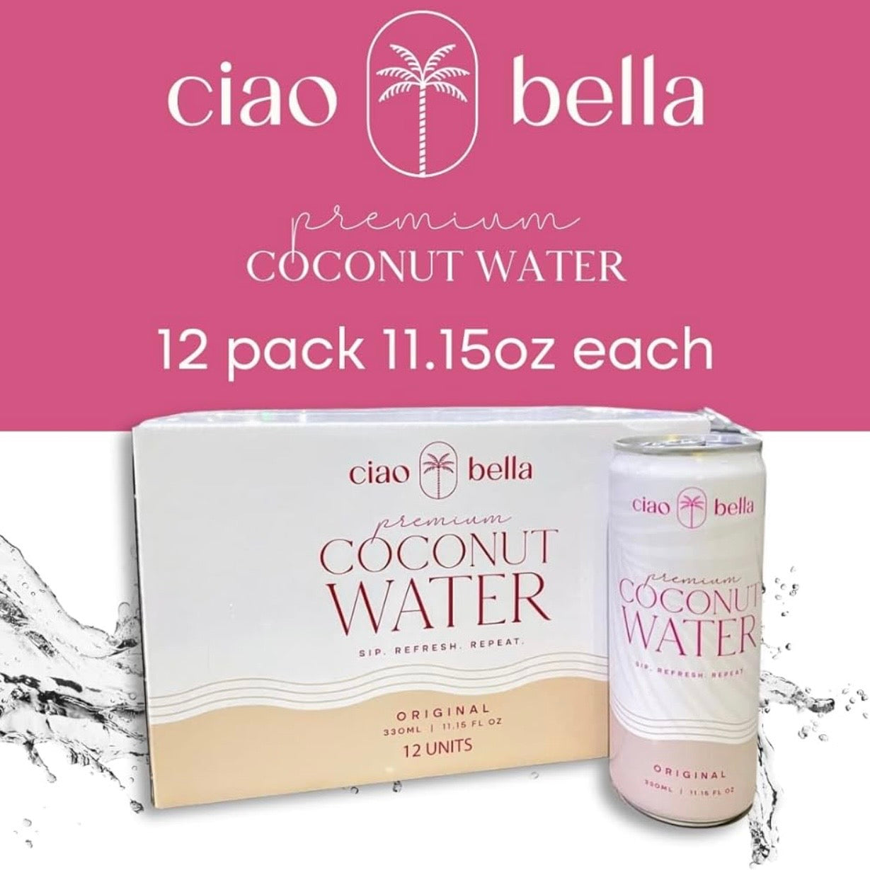 Ciao Bella Premium Coconut Water – 100% Pure Hydration | 12-Pack (11.2 fl oz Cans)